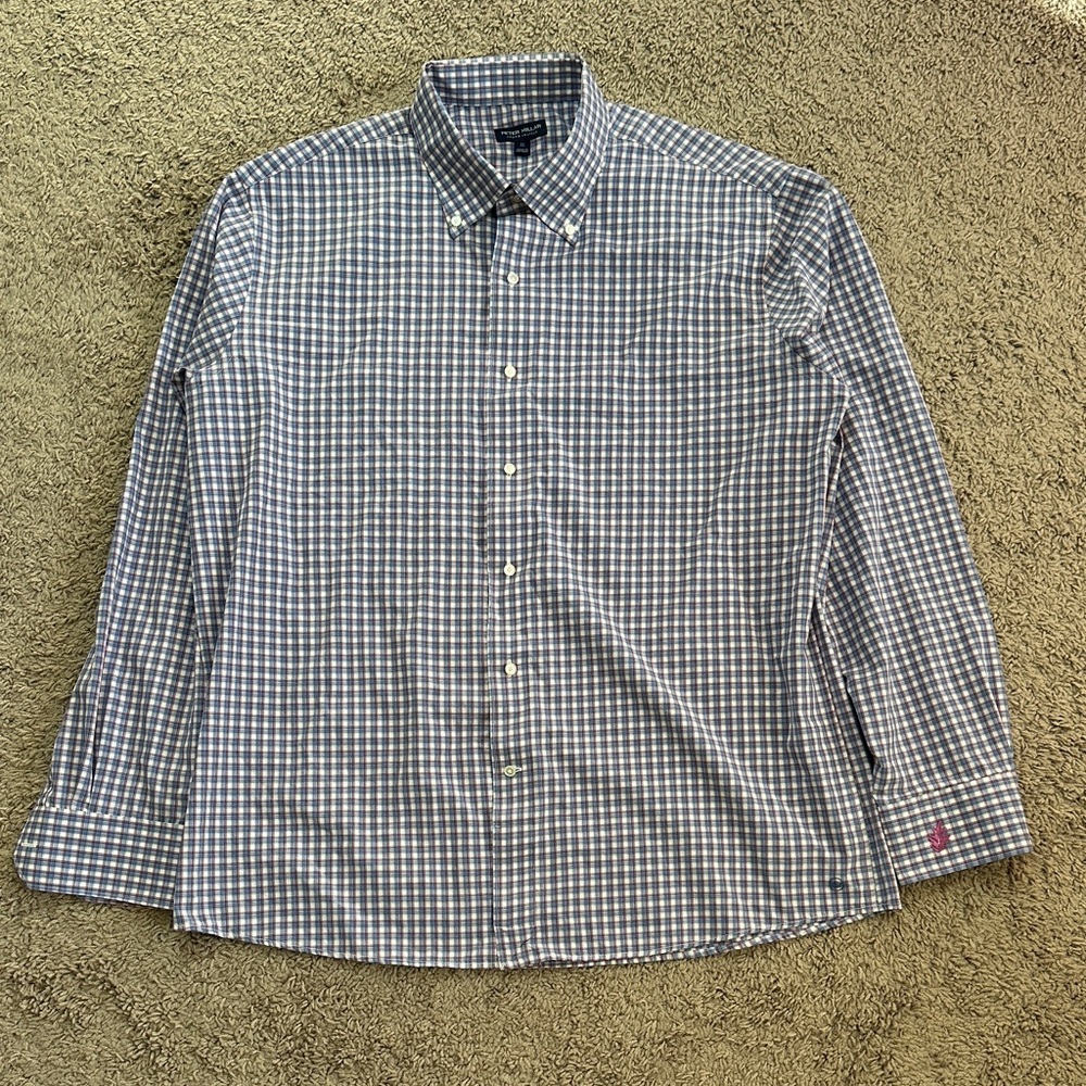 Peter Millar Crown Men Blue Plaid Button-Down Shirt Size XL